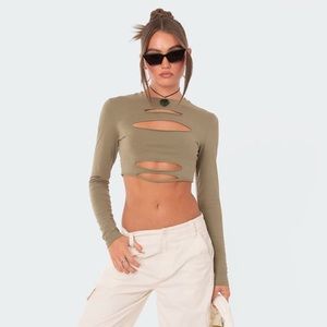 Edikted Slash Crop Top in Green